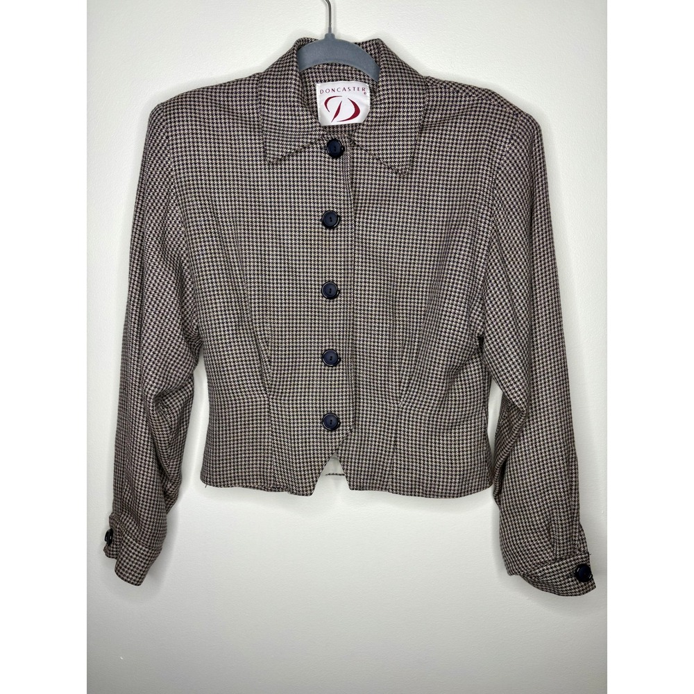 Vintage Doncaster Cropped Houndstooth Blazer Jacket‎ Made in USA Tailored Size 4